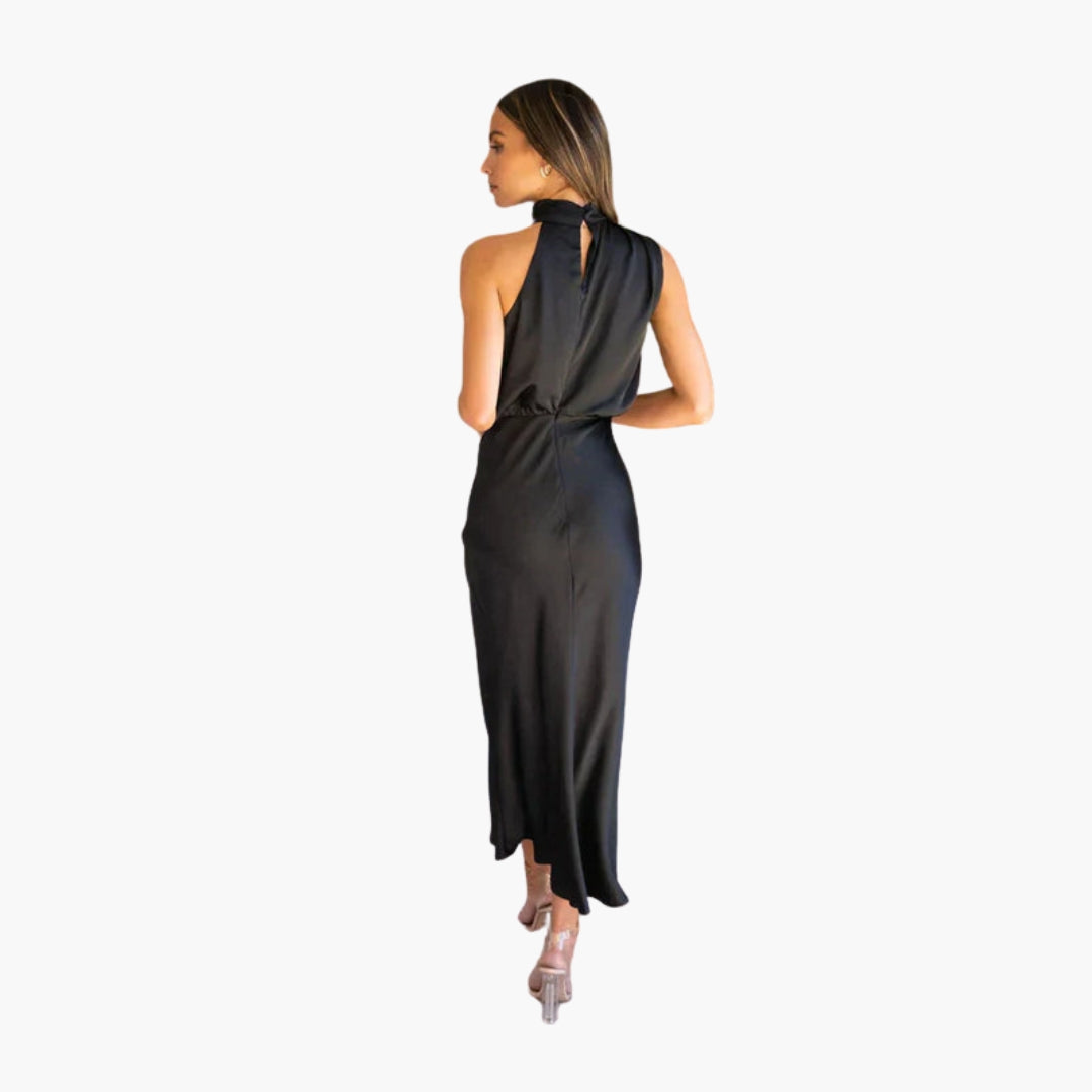 Long dress for women with draped neckline