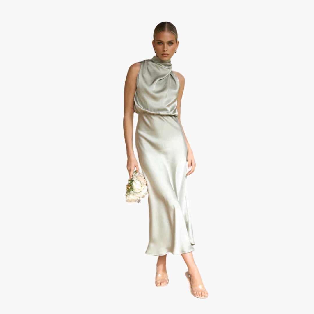 Long dress for women with draped neckline