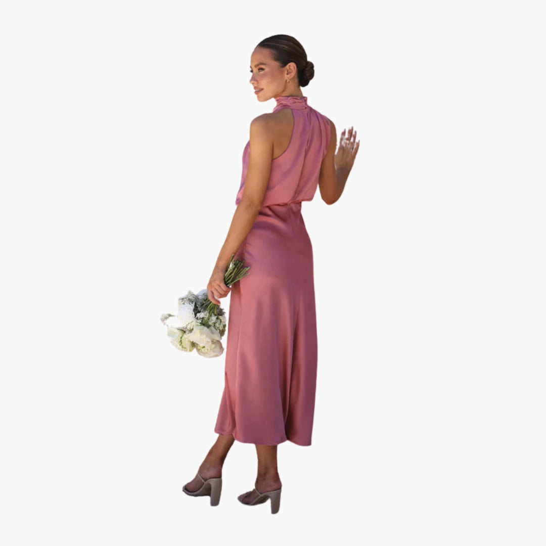 Long dress for women with draped neckline