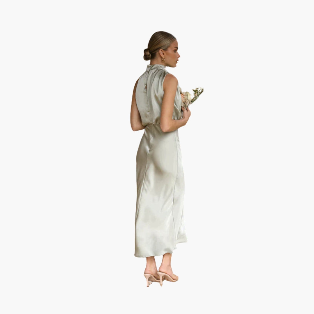 Long dress for women with draped neckline