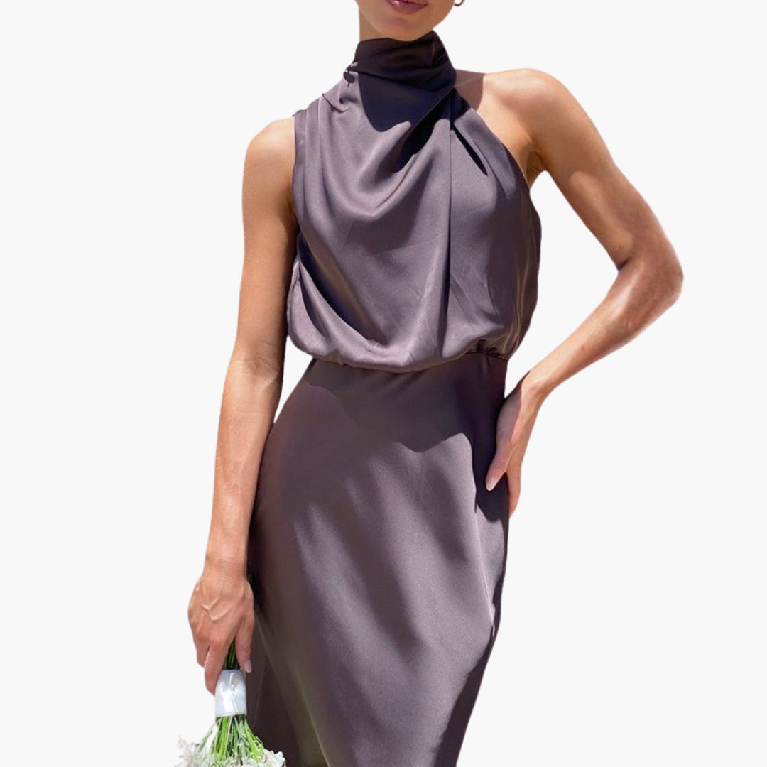 Long dress for women with draped neckline