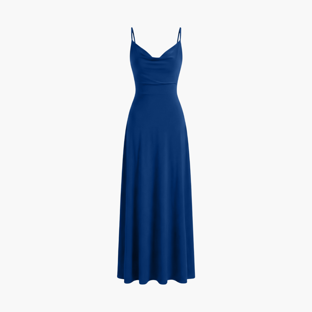 Ärmelloses langes Damenkleid mit drapiertem Kragen