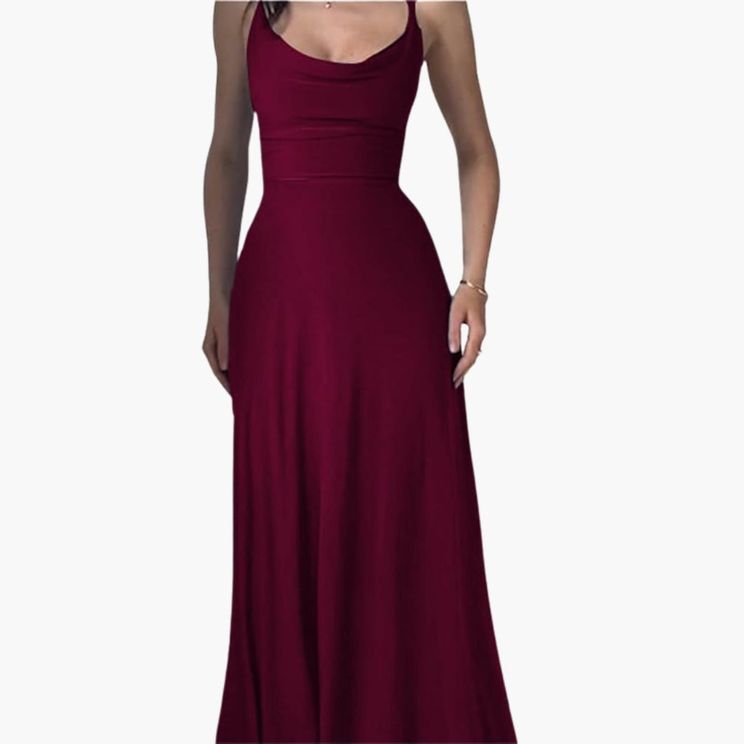 Ärmelloses langes Damenkleid mit drapiertem Kragen