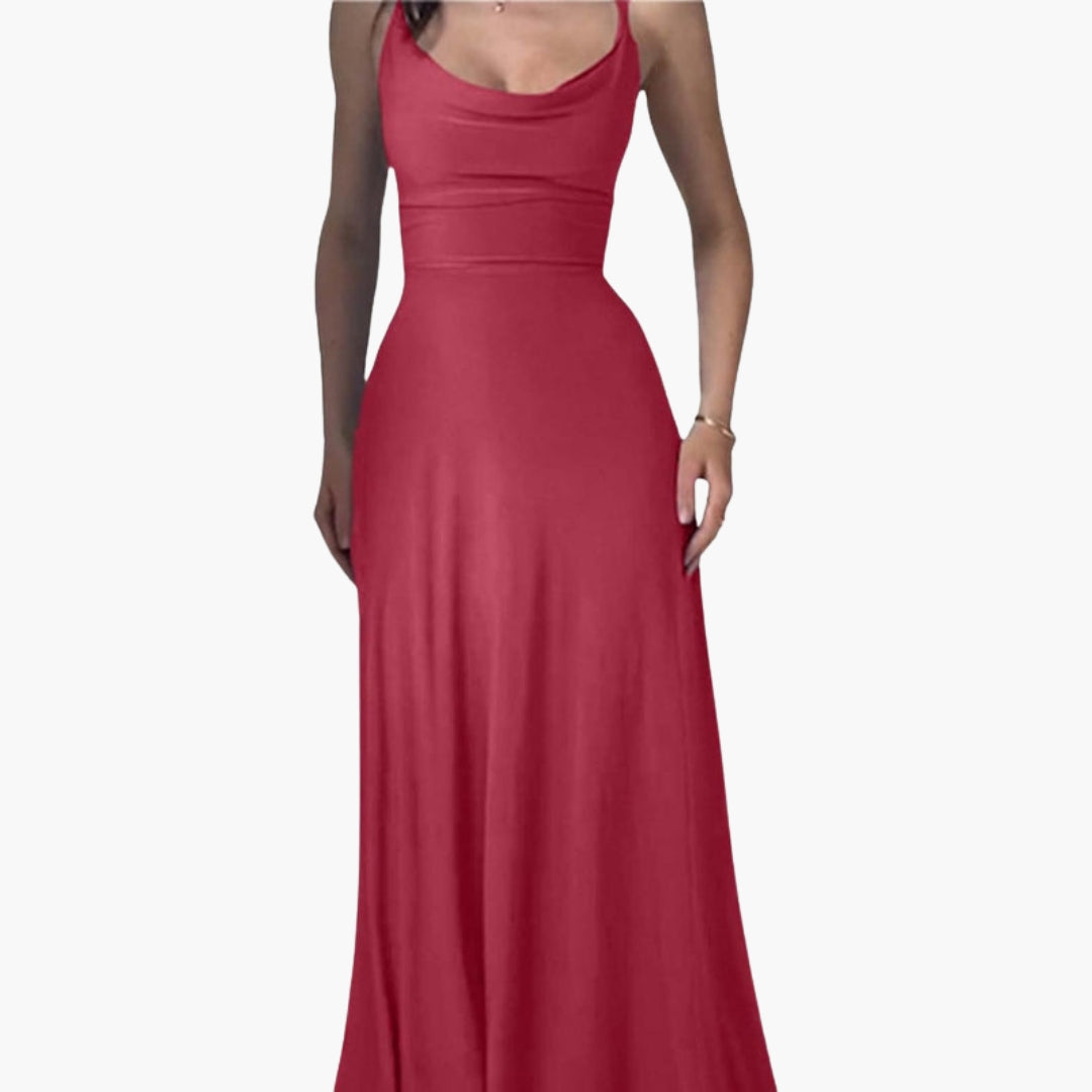 Ärmelloses langes Damenkleid mit drapiertem Kragen