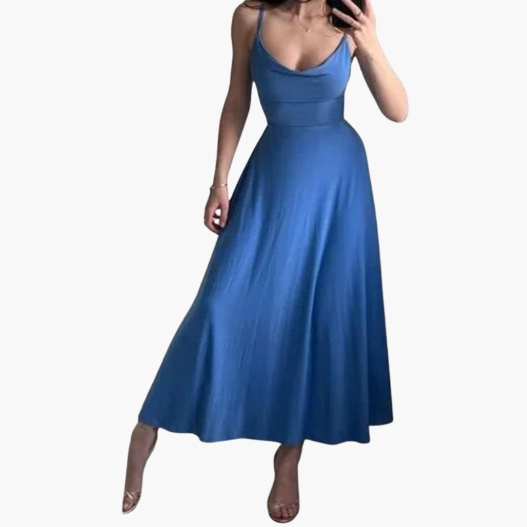 Ärmelloses langes Damenkleid mit drapiertem Kragen