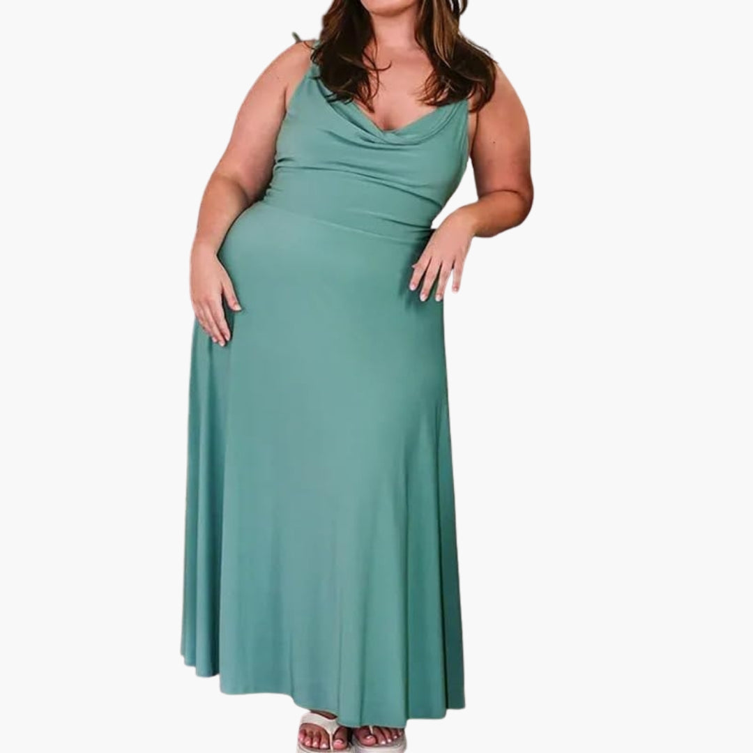 Ärmelloses langes Damenkleid mit drapiertem Kragen