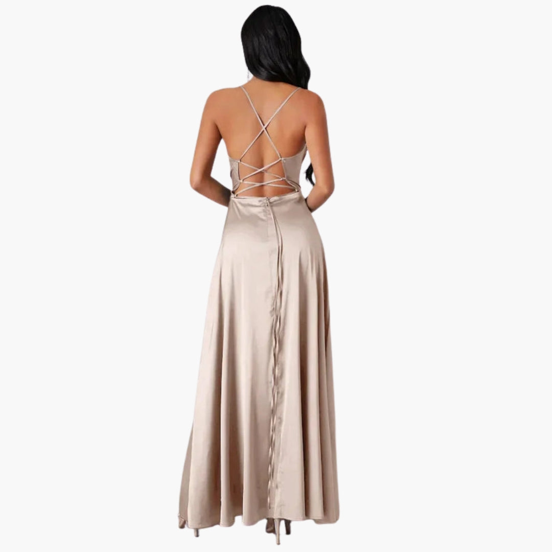 Robe longue femme sans manches avec dos ouvert tressé
