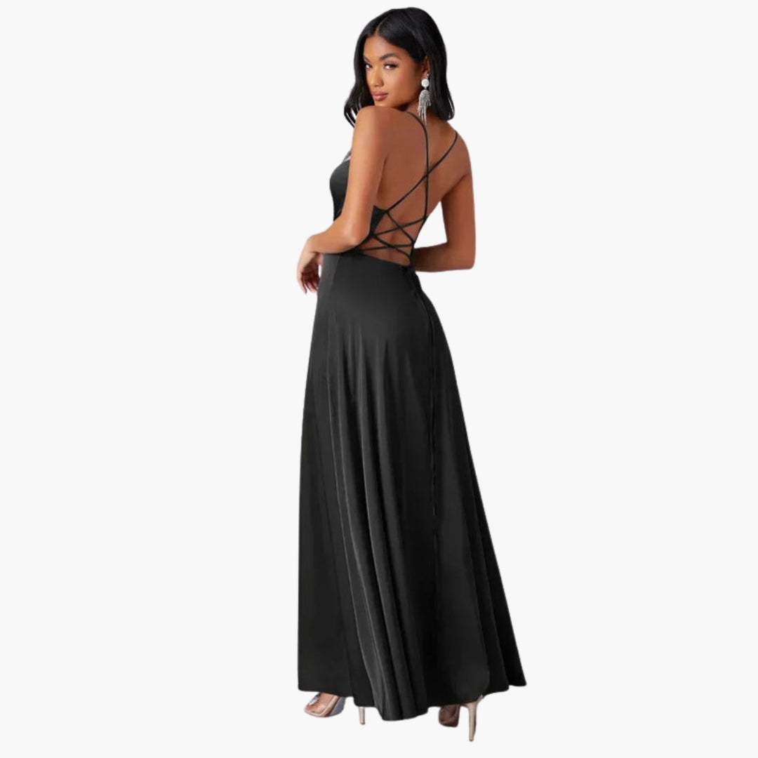 Robe longue femme sans manches avec dos ouvert tressé