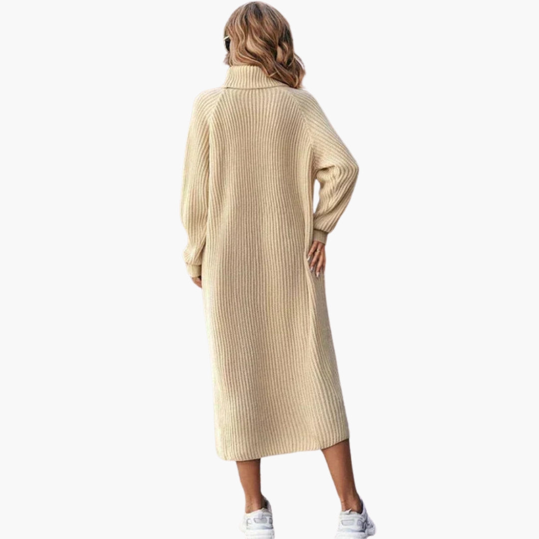 Langes Damenkleid im Pulloverstil mit Kragen und langen Ärmeln