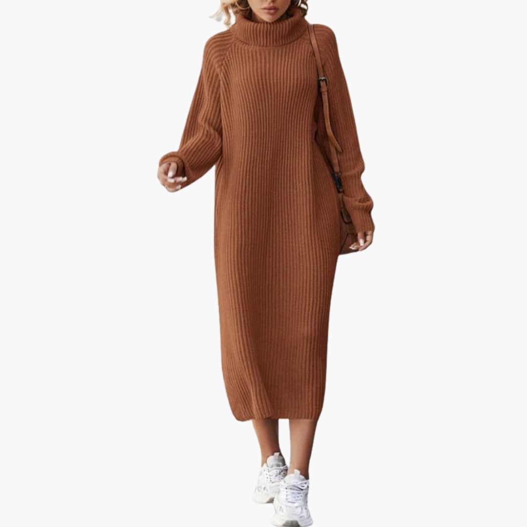 Langes Damenkleid im Pulloverstil mit Kragen und langen Ärmeln