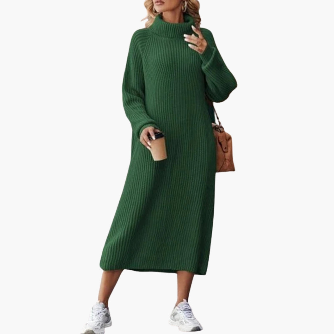 Langes Damenkleid im Pulloverstil mit Kragen und langen Ärmeln