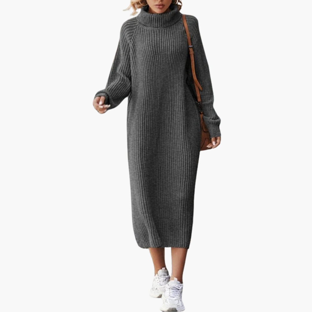 Langes Damenkleid im Pulloverstil mit Kragen und langen Ärmeln