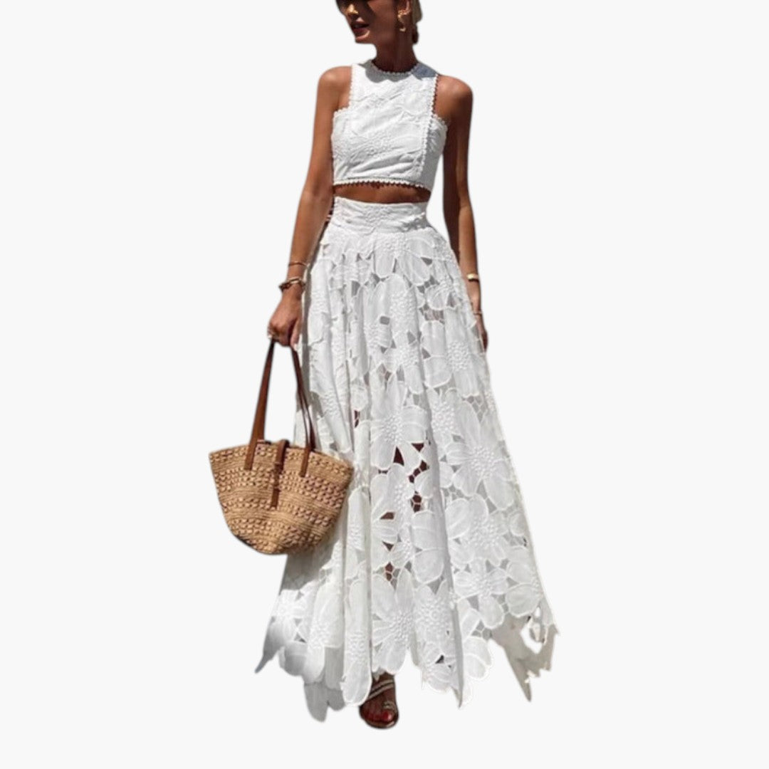 Robe maxi deux pièces femmes avec jupe florale