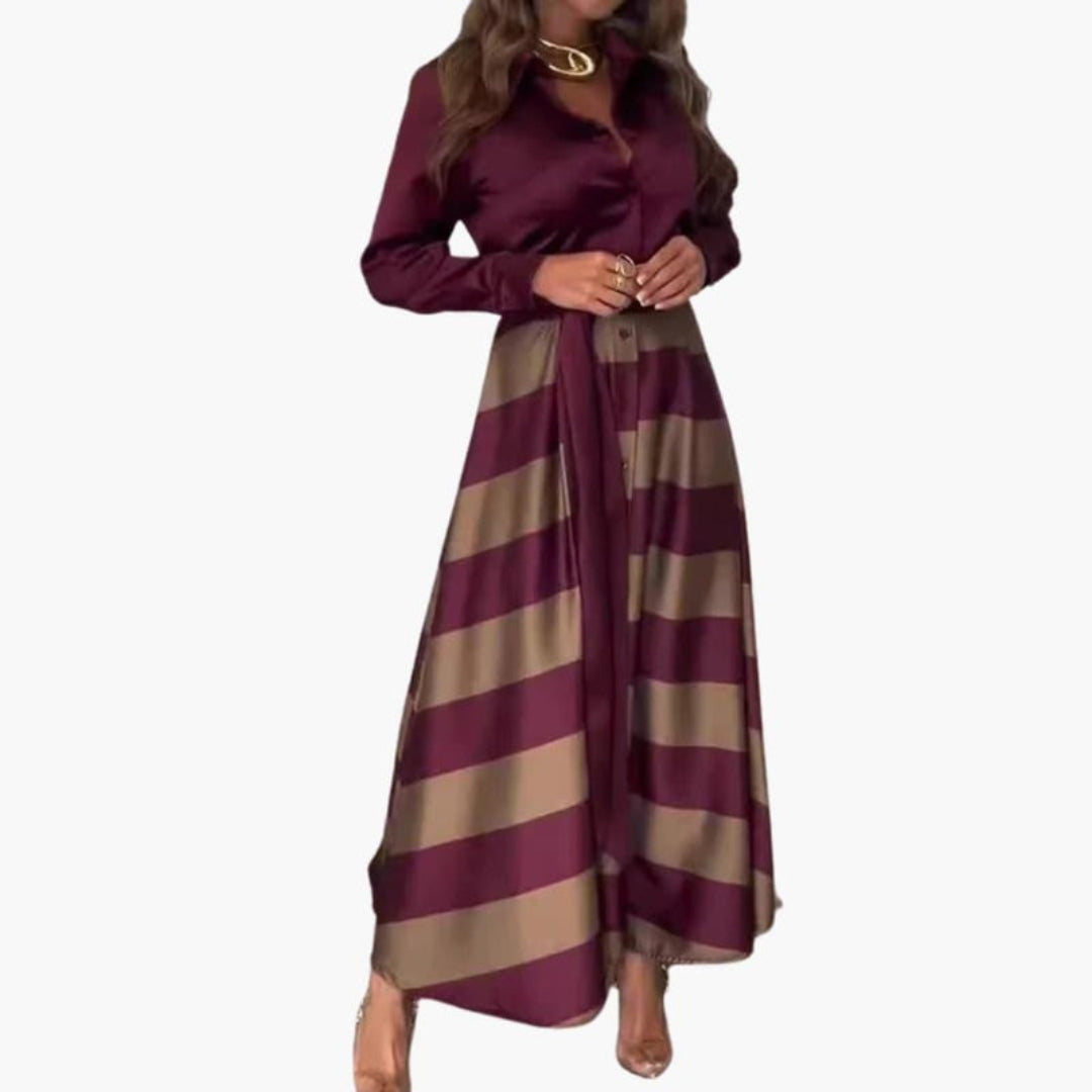 Vestido largo para mujer con cuello de camisa y cinturón para atar