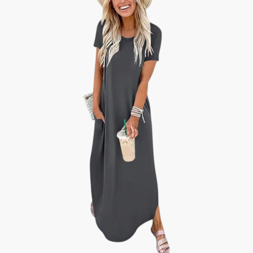 Robe maxi femme avec col rond et coupe fluide