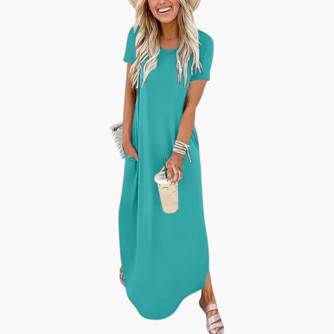 Robe maxi femme avec col rond et coupe fluide