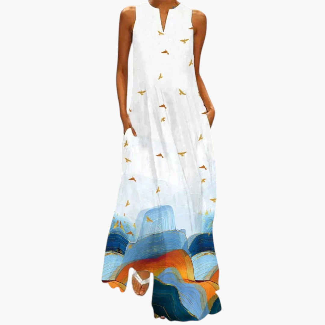 Robe maxi femme avec coupe évasée et poches