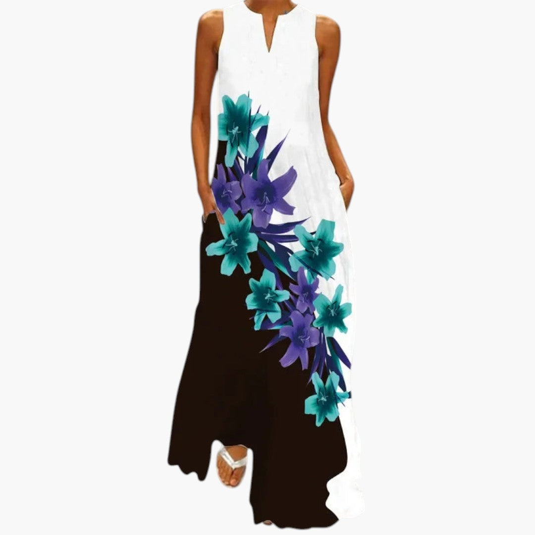 Robe maxi femme avec coupe évasée et poches