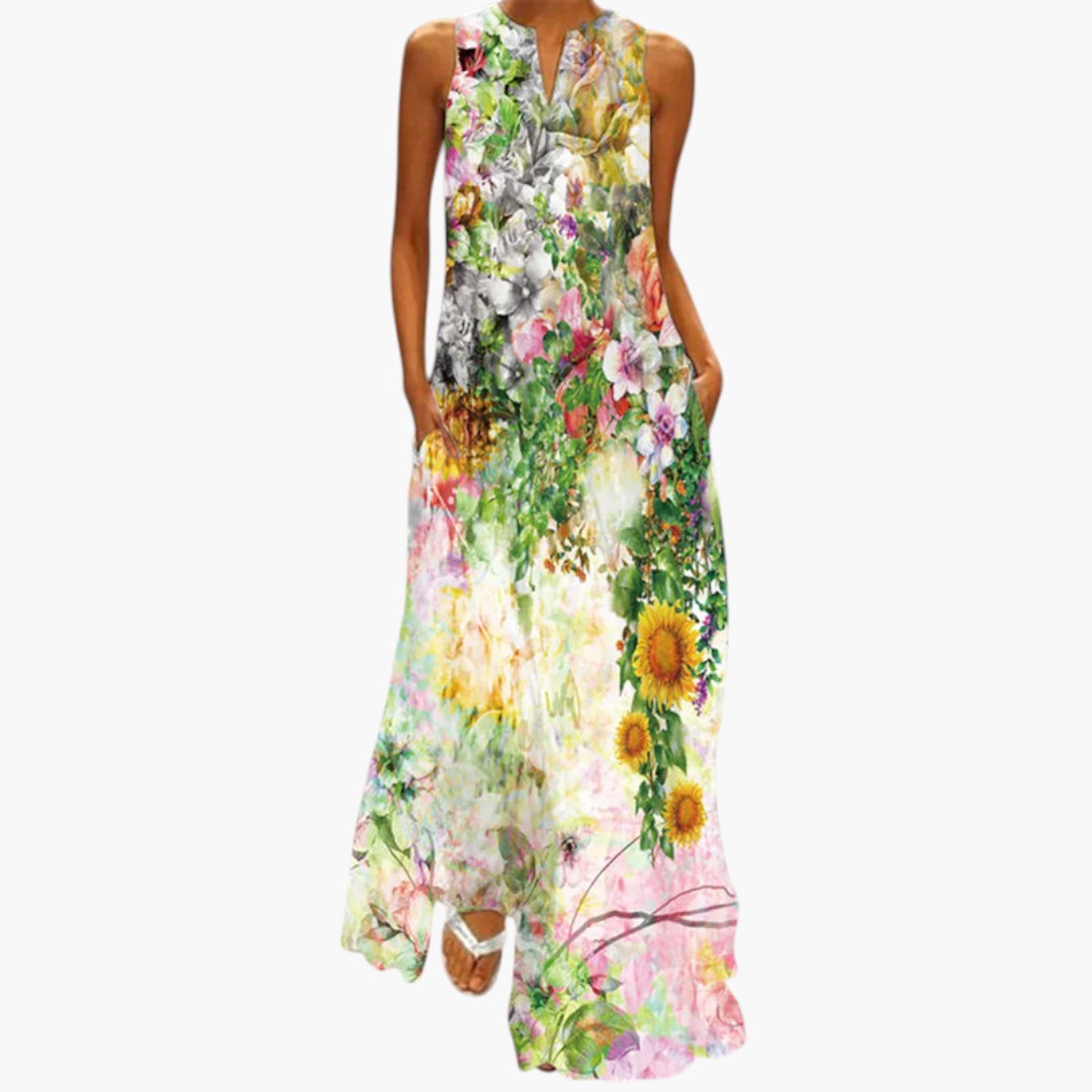 Robe maxi femme avec coupe évasée et poches