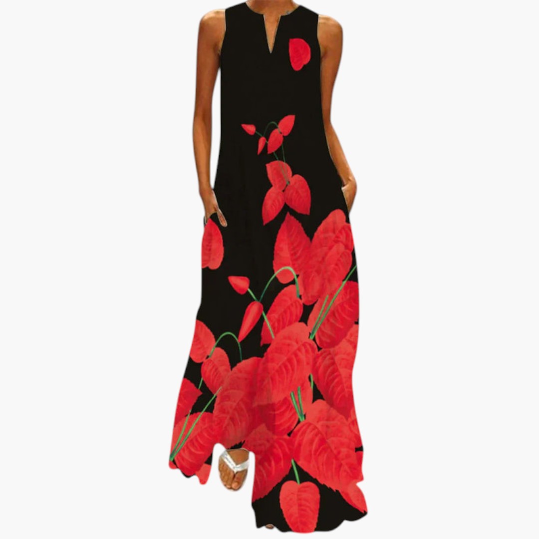 Robe maxi femme avec coupe évasée et poches