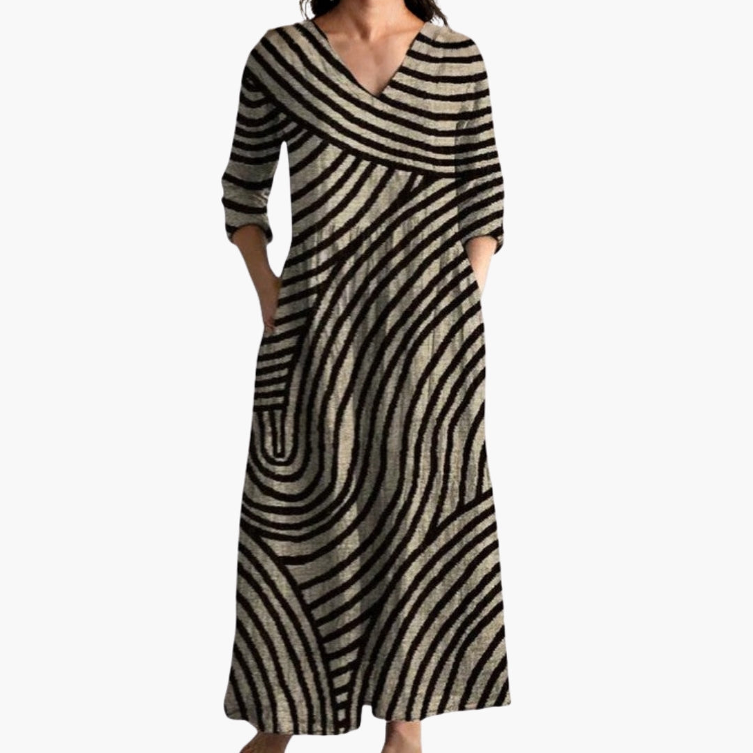 Maxikleid für Damen mit V-Ausschnitt und Taschen