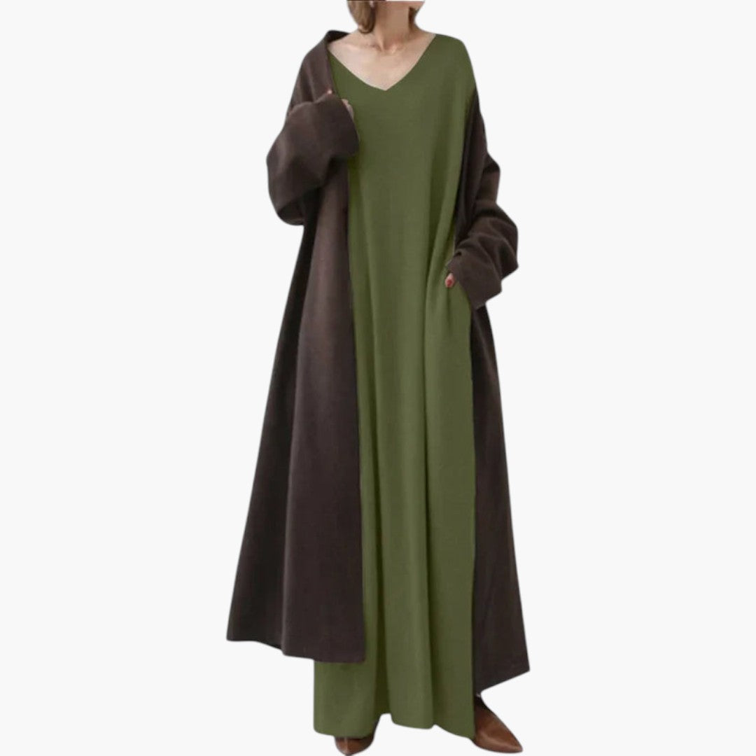 Maxikleid für Damen mit langen Ärmeln und fließendem Schnitt