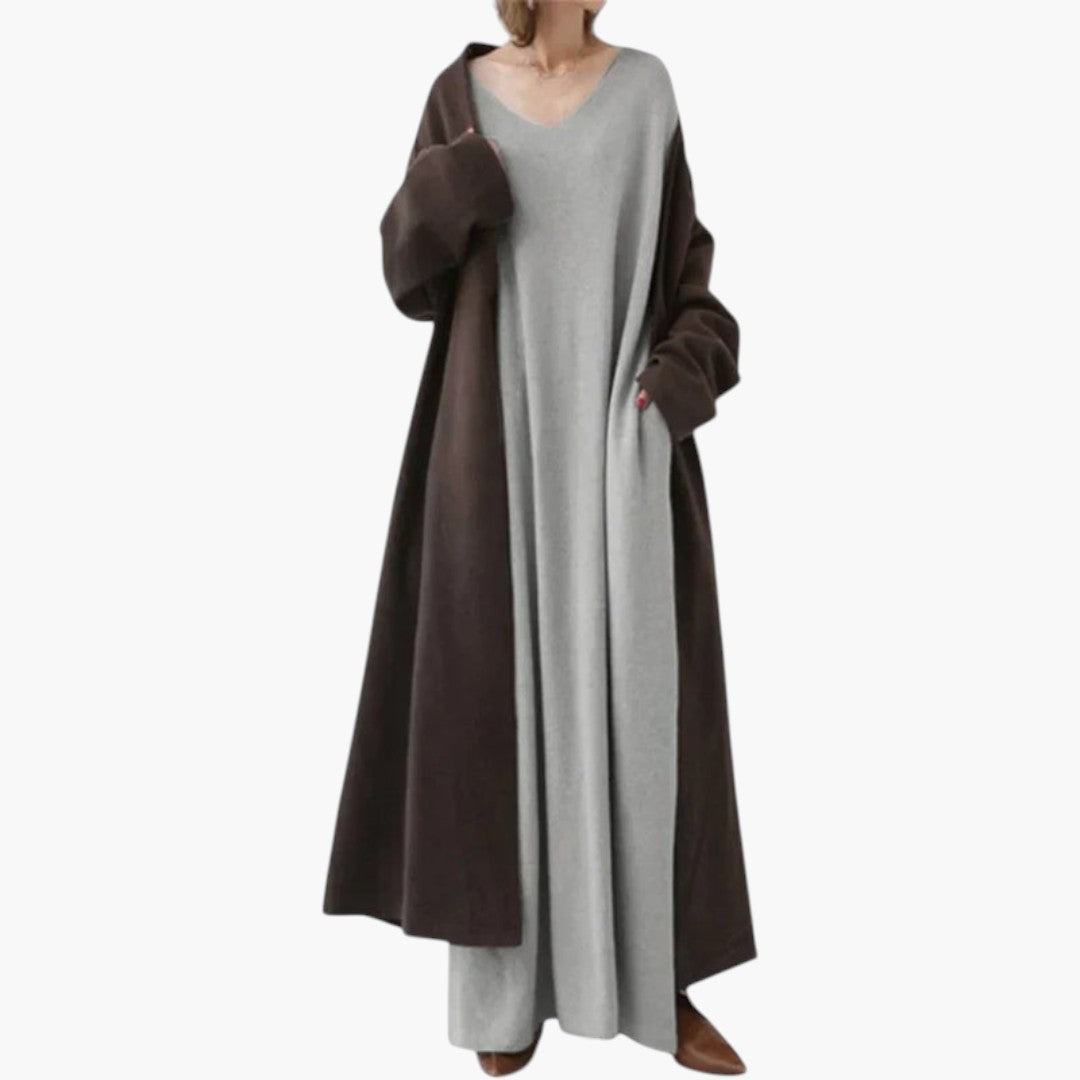 Maxikleid für Damen mit langen Ärmeln und fließendem Schnitt