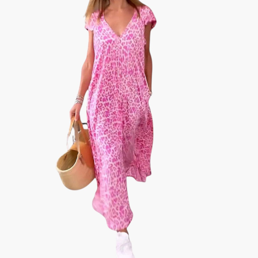 Robe maxi femme col V avec manches type cap