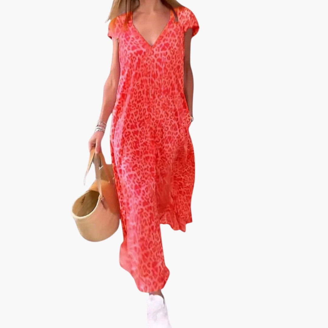 Robe maxi femme col V avec manches type cap