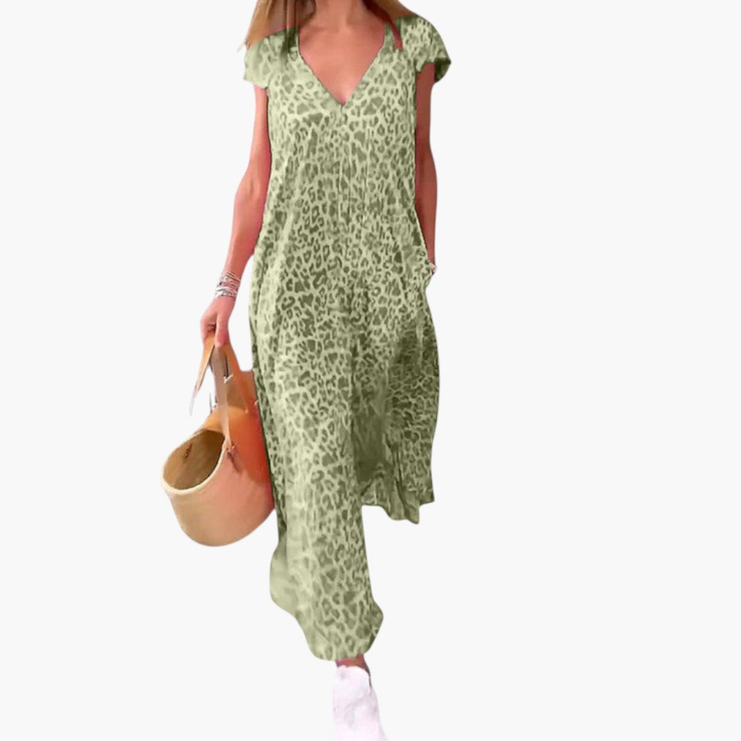 Robe maxi femme col V avec manches type cap