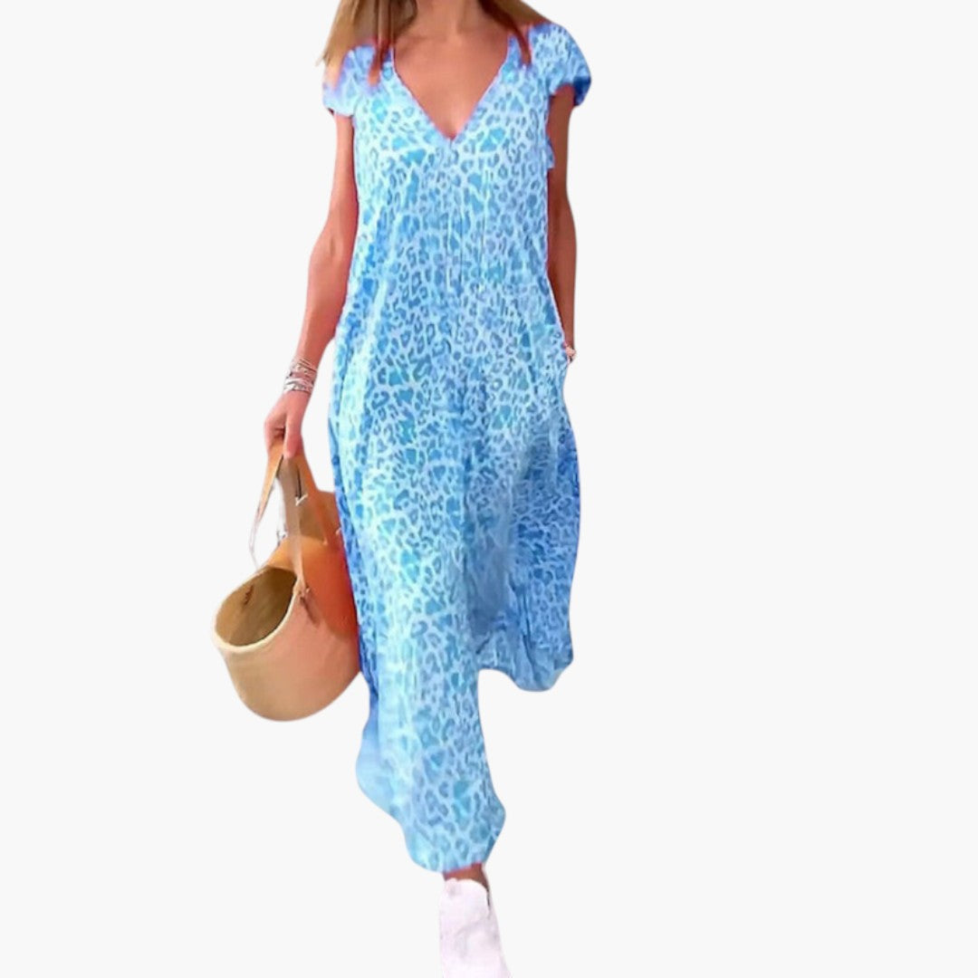 Robe maxi femme col V avec manches type cap