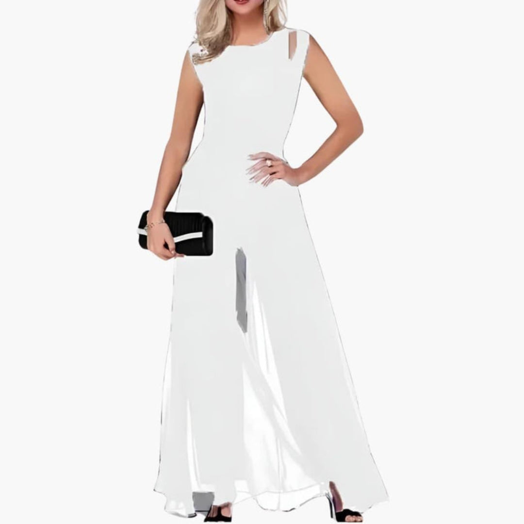 Maxi kjole til kvinder med rund hals og slids foran