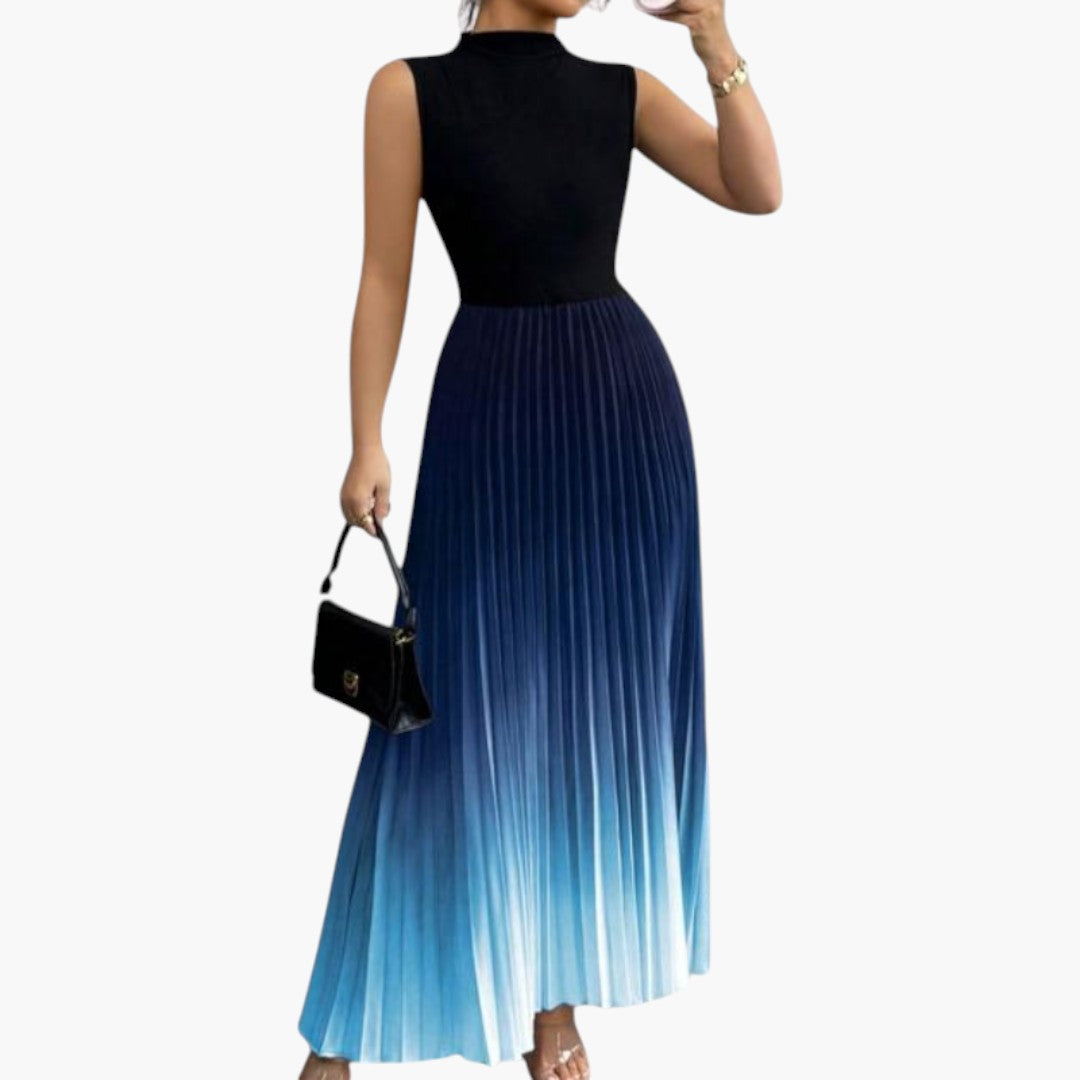 Robe maxi femme sans manches avec jupe plissée et taille définie