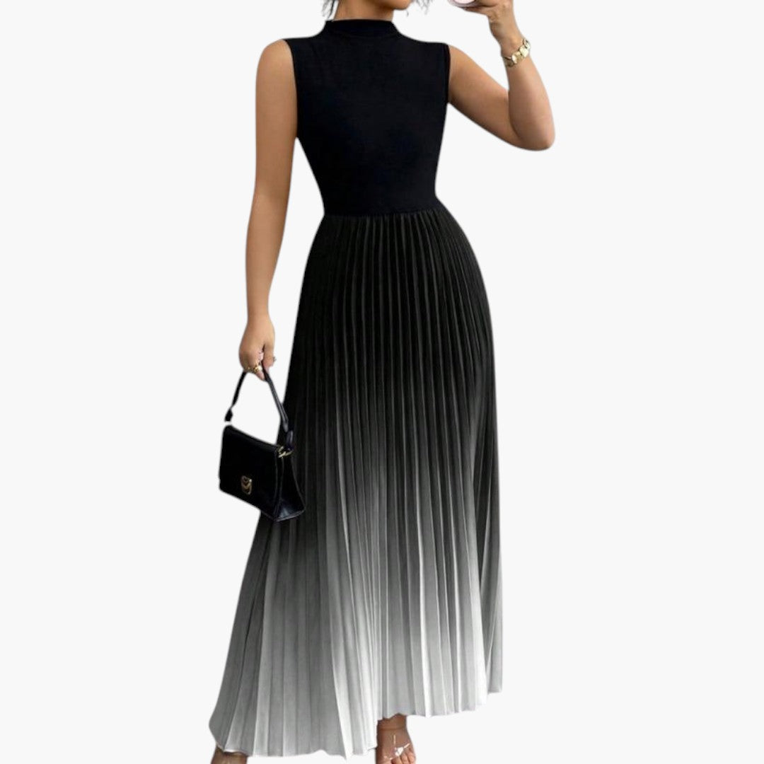 Robe maxi femme sans manches avec jupe plissée et taille définie