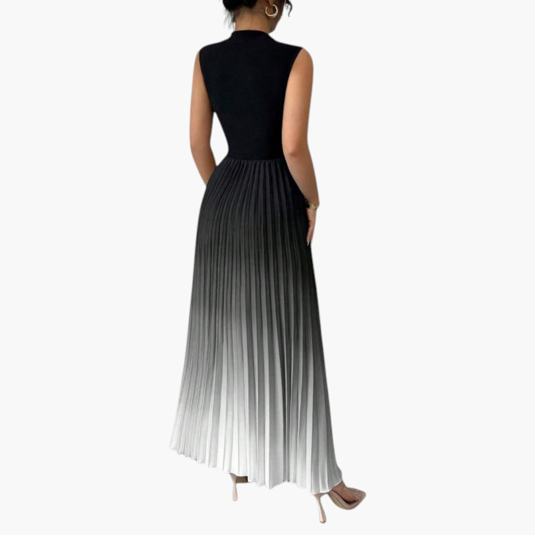Robe maxi femme sans manches avec jupe plissée et taille définie