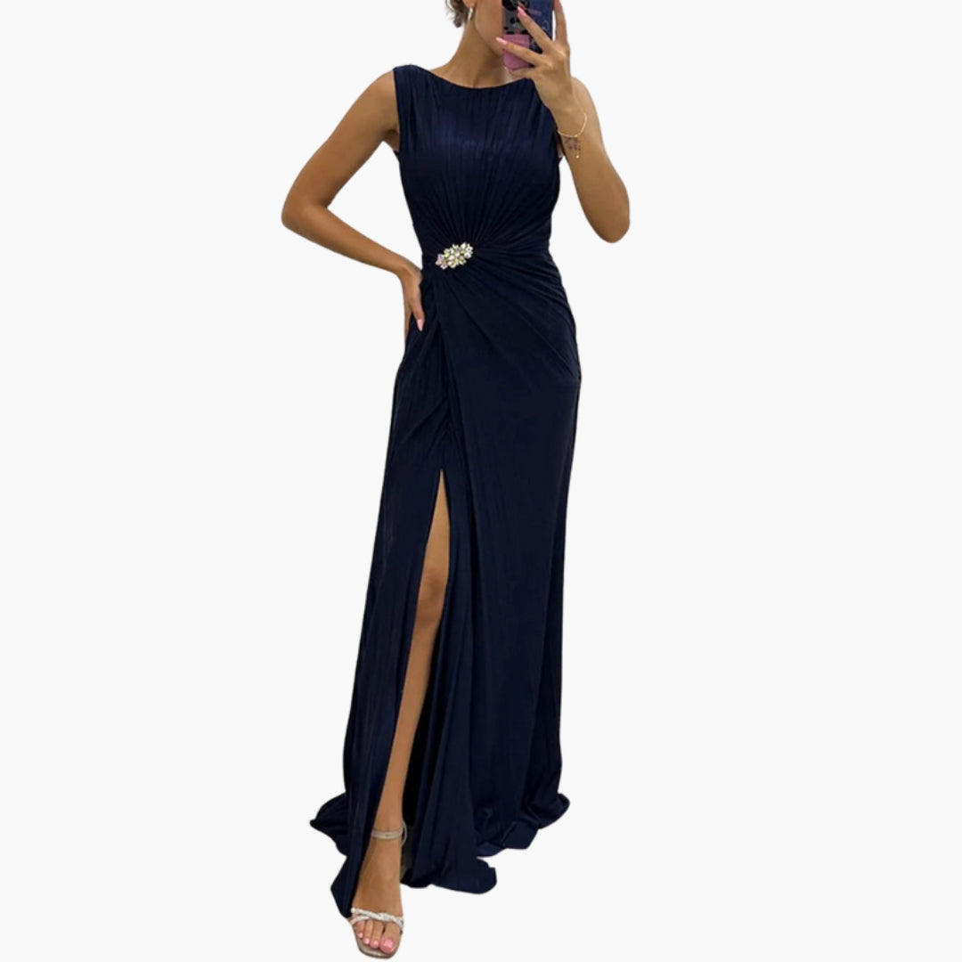 Maxikleid für Damen ärmellos mit plissierter Oberfläche