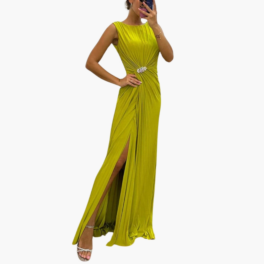 Maxikleid für Damen ärmellos mit plissierter Oberfläche