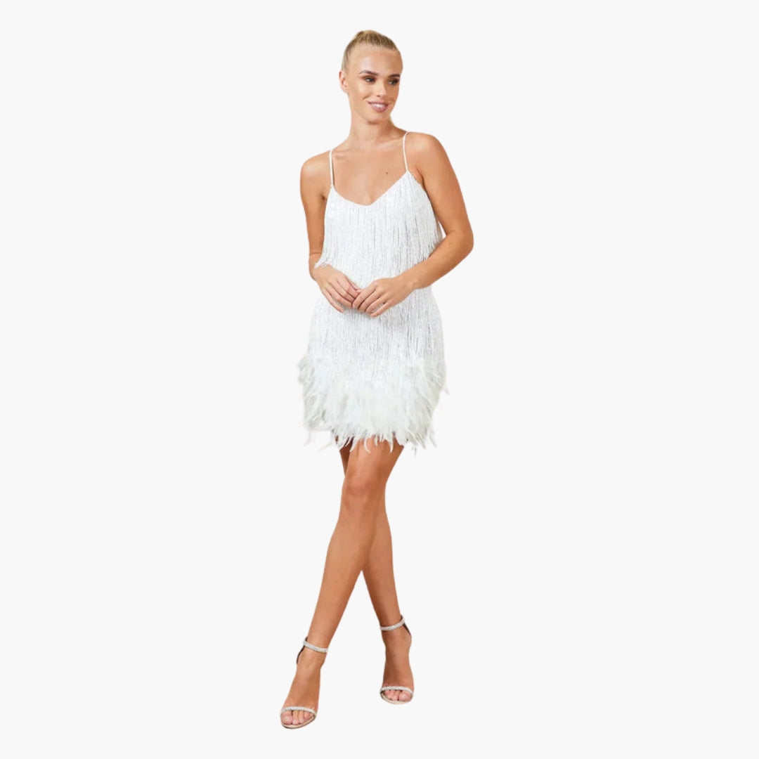 Robe midi femme à franges et sequins