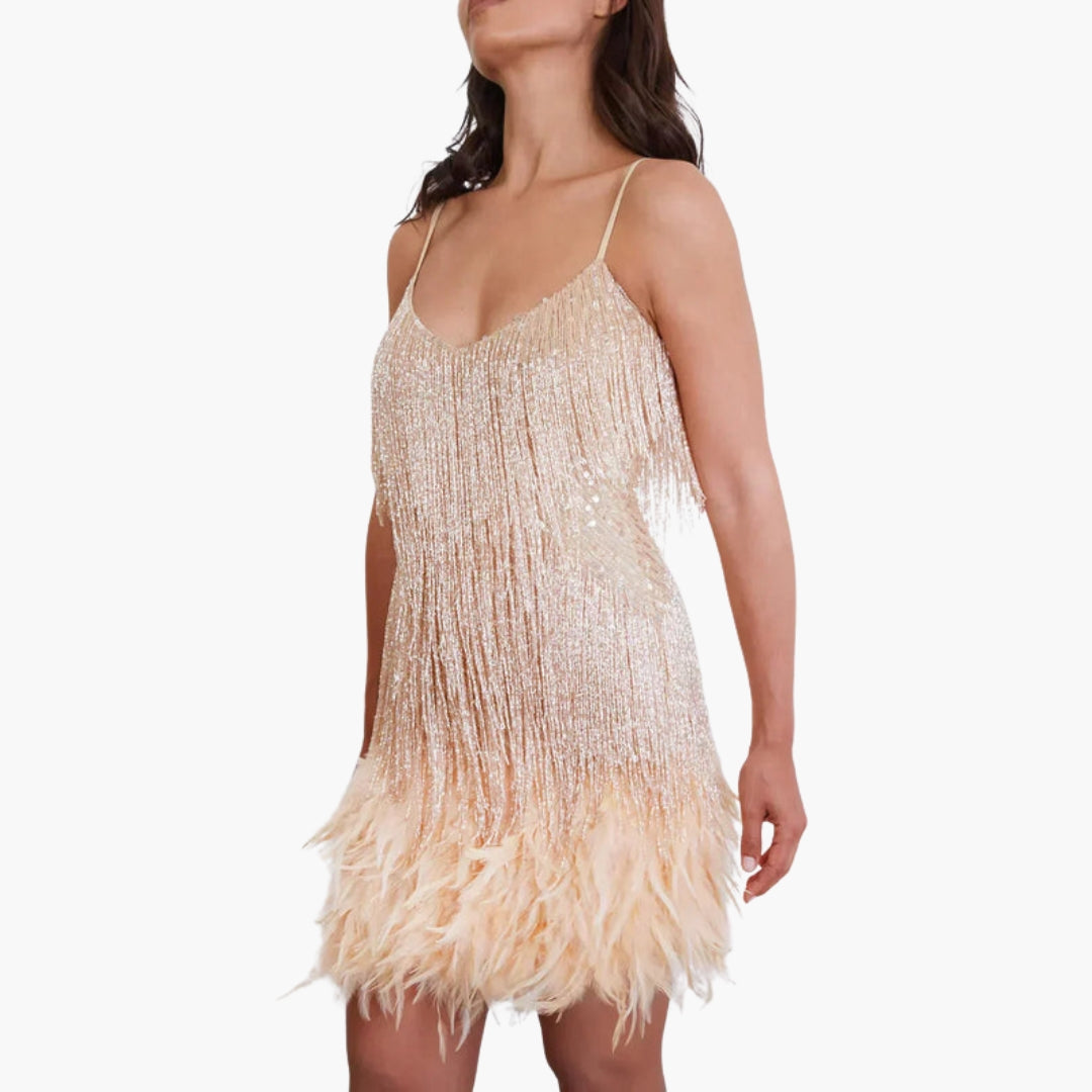 Robe midi femme à franges et sequins
