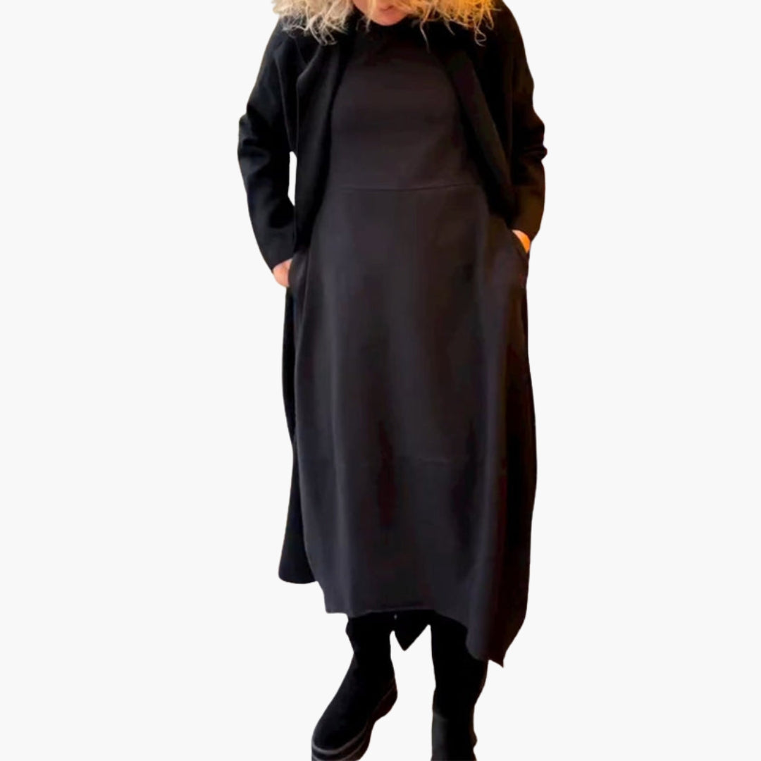 Robe midi femme à manches longues et encolure ronde