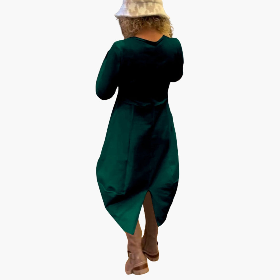 Robe midi femme à manches longues et encolure ronde