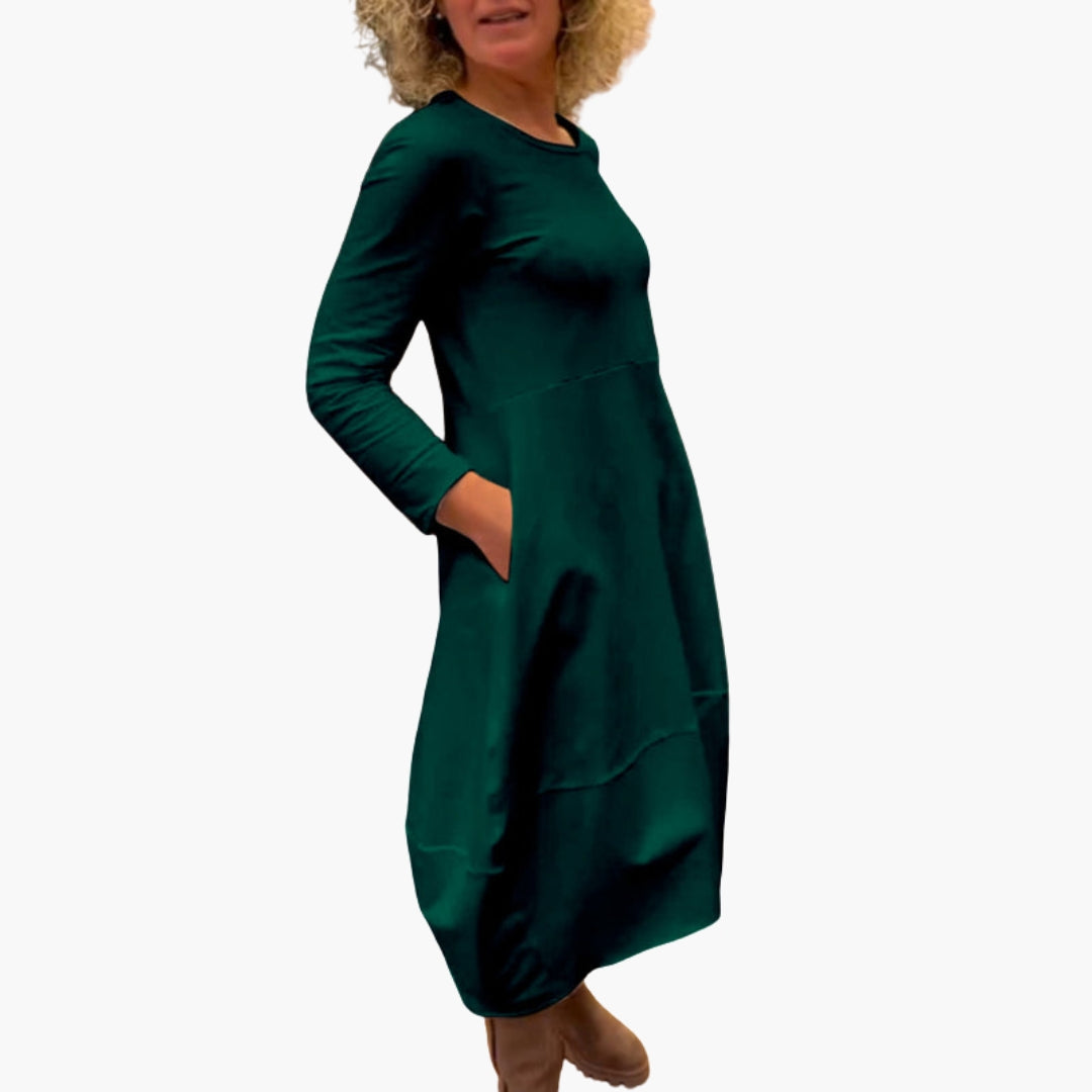 Robe midi femme à manches longues et encolure ronde