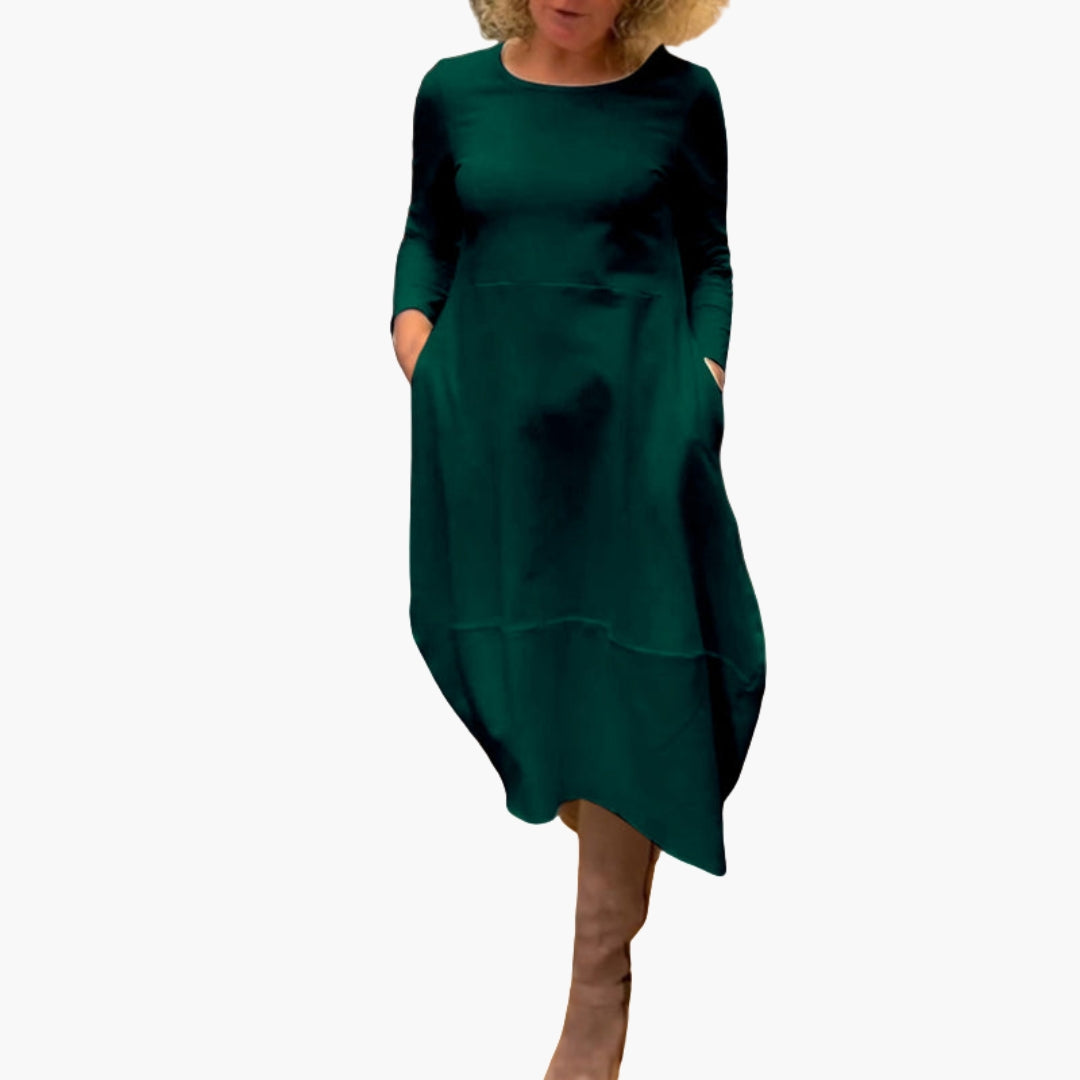 Robe midi femme à manches longues et encolure ronde