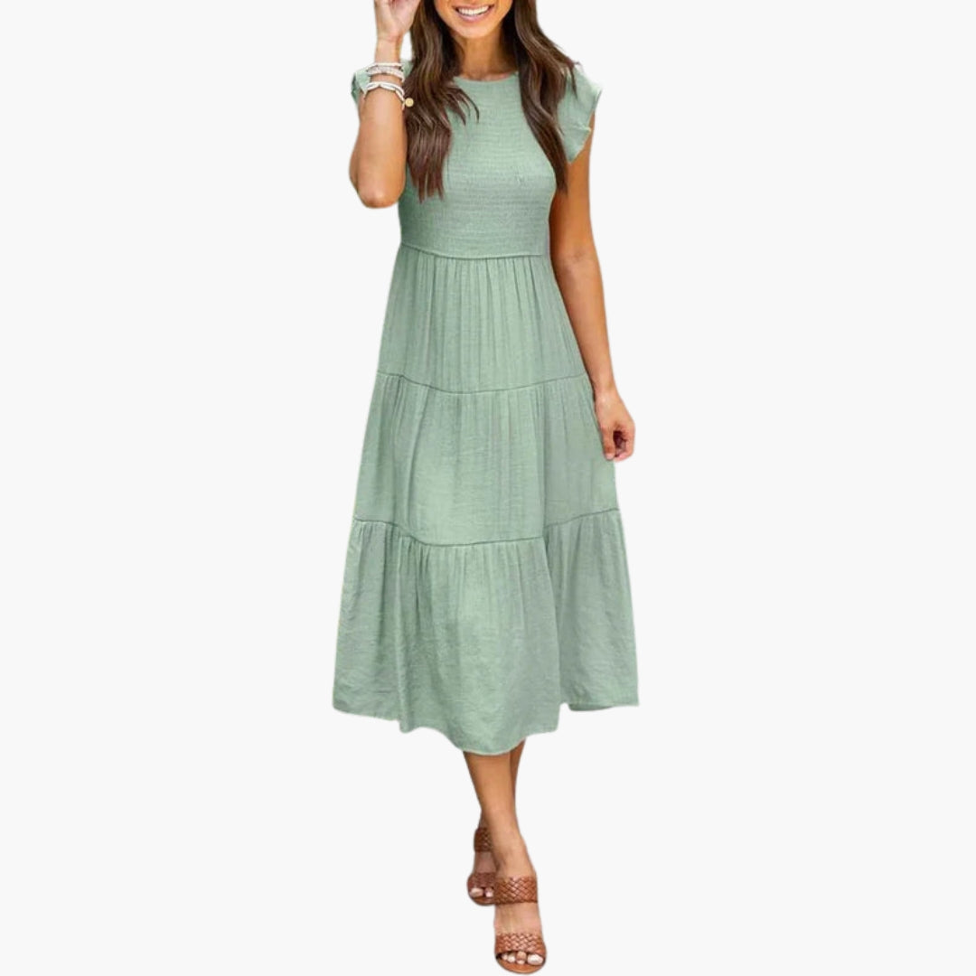 Robe midi femme à manches volantées et jupe à volants