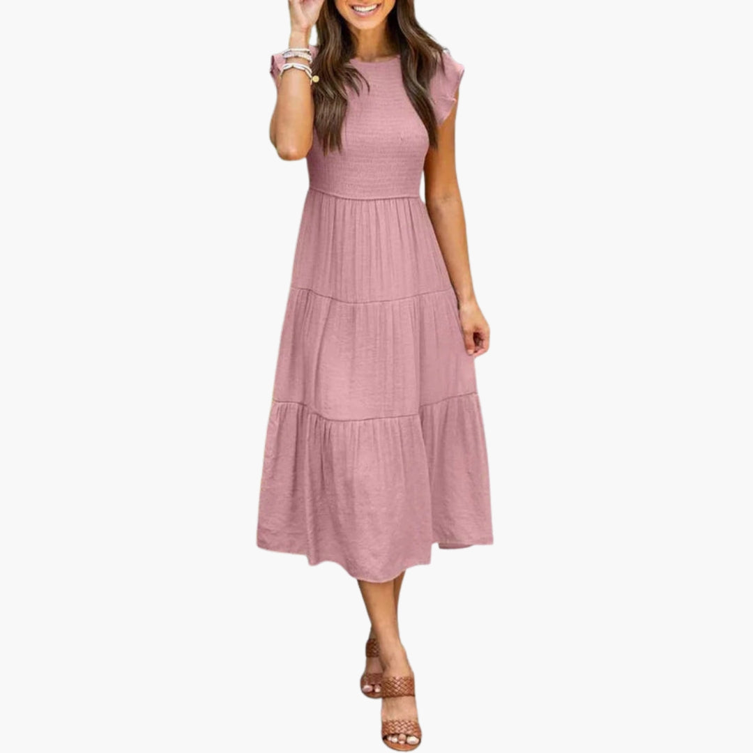 Robe midi femme à manches volantées et jupe à volants