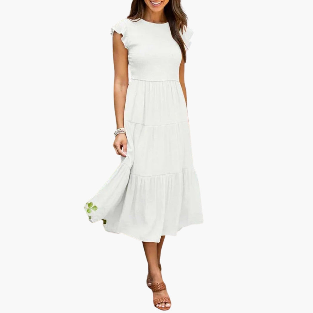 Robe midi femme à manches volantées et jupe à volants