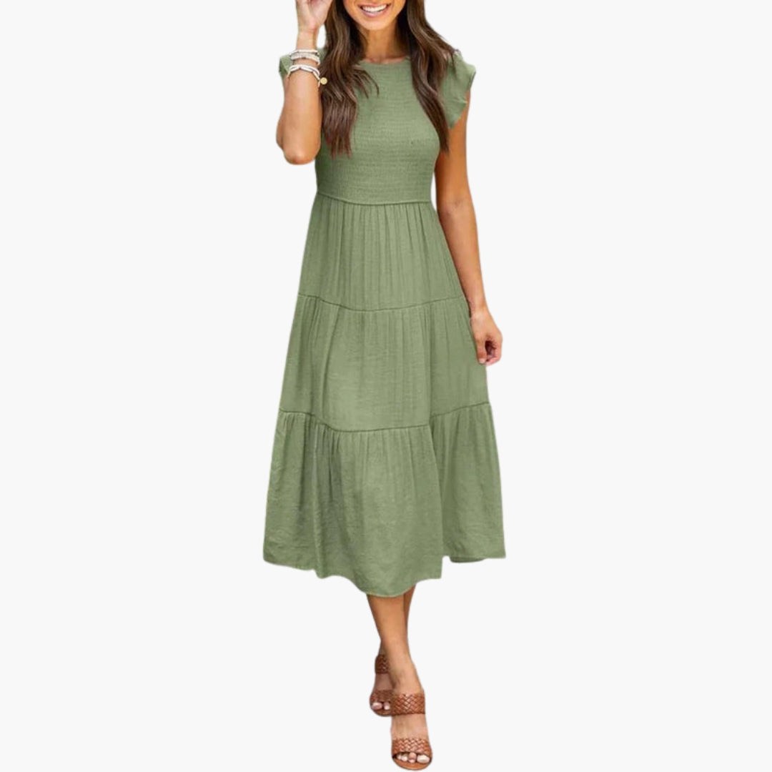 Robe midi femme à manches volantées et jupe à volants
