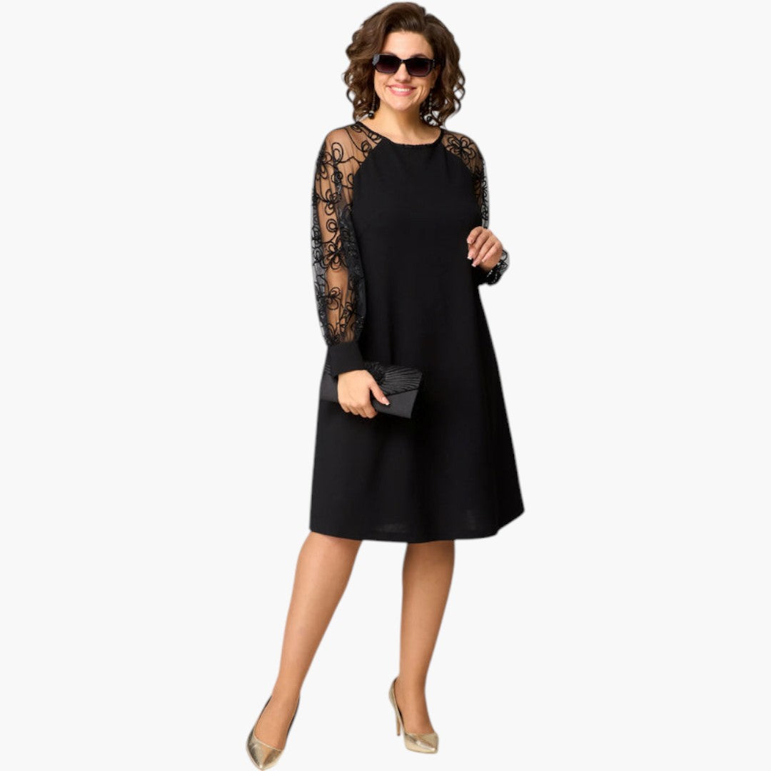 Robe midi femme avec manches en dentelle