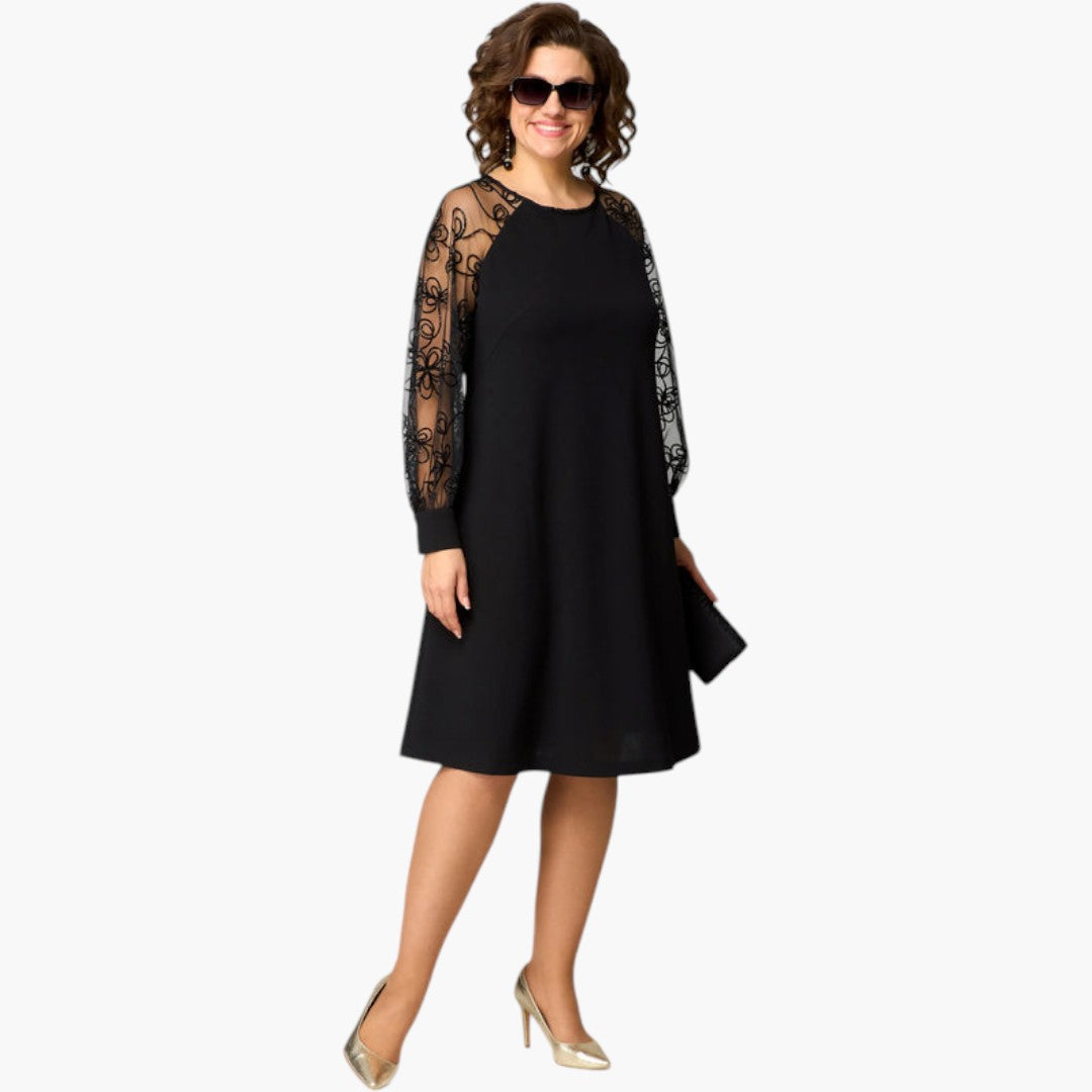 Robe midi femme avec manches en dentelle