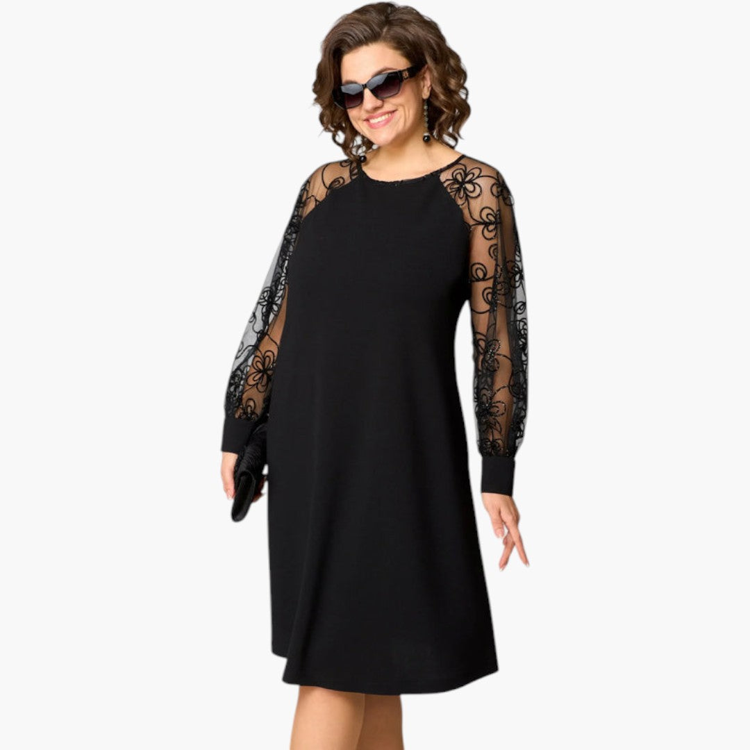Robe midi femme avec manches en dentelle